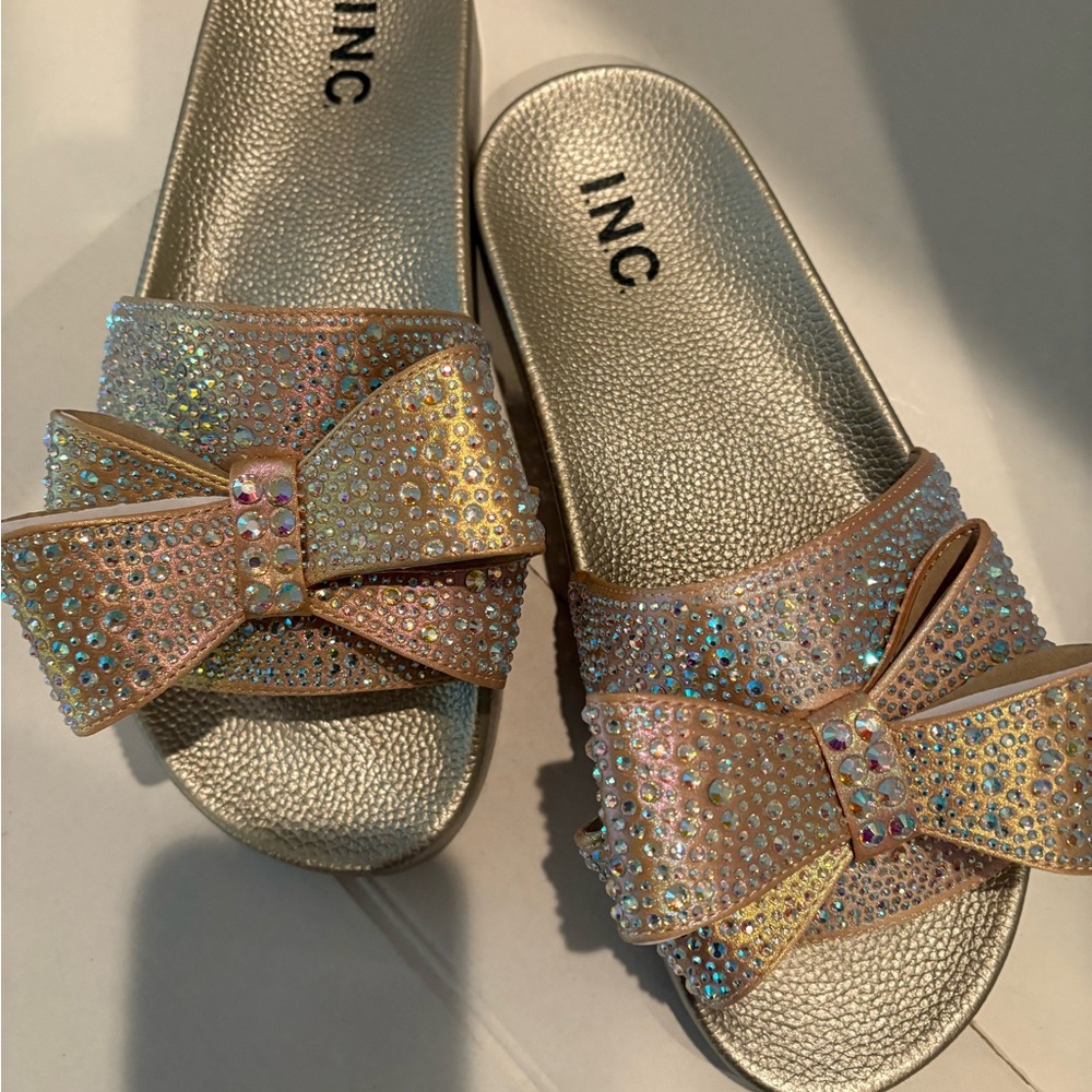 INC International Concepts Women's Glittering Silver and Gold Sandals